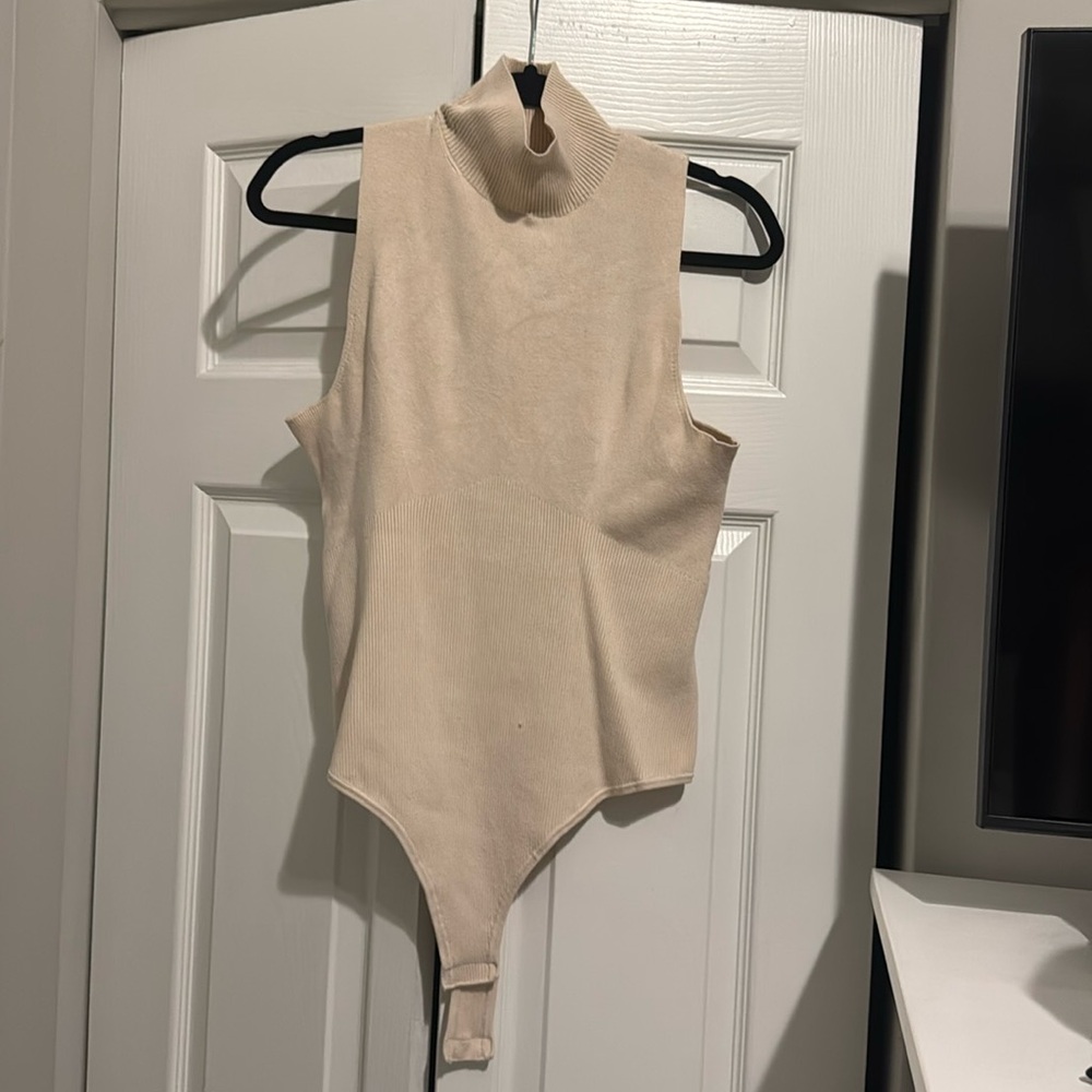 Express body contour turtleneck sweater bodysuit with keyhole back